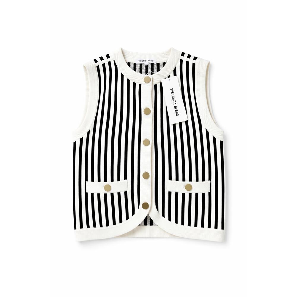 NWT $398 Veronica Beard Leland Vest Womens Size XS Navy White Stretch Sleeveless